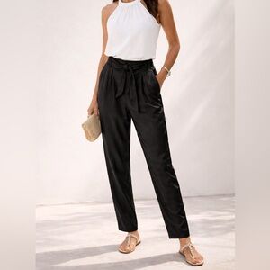Tommy Bahama Black Silky Pleated Pants L NWT Tie Waist High Rise Tapered
